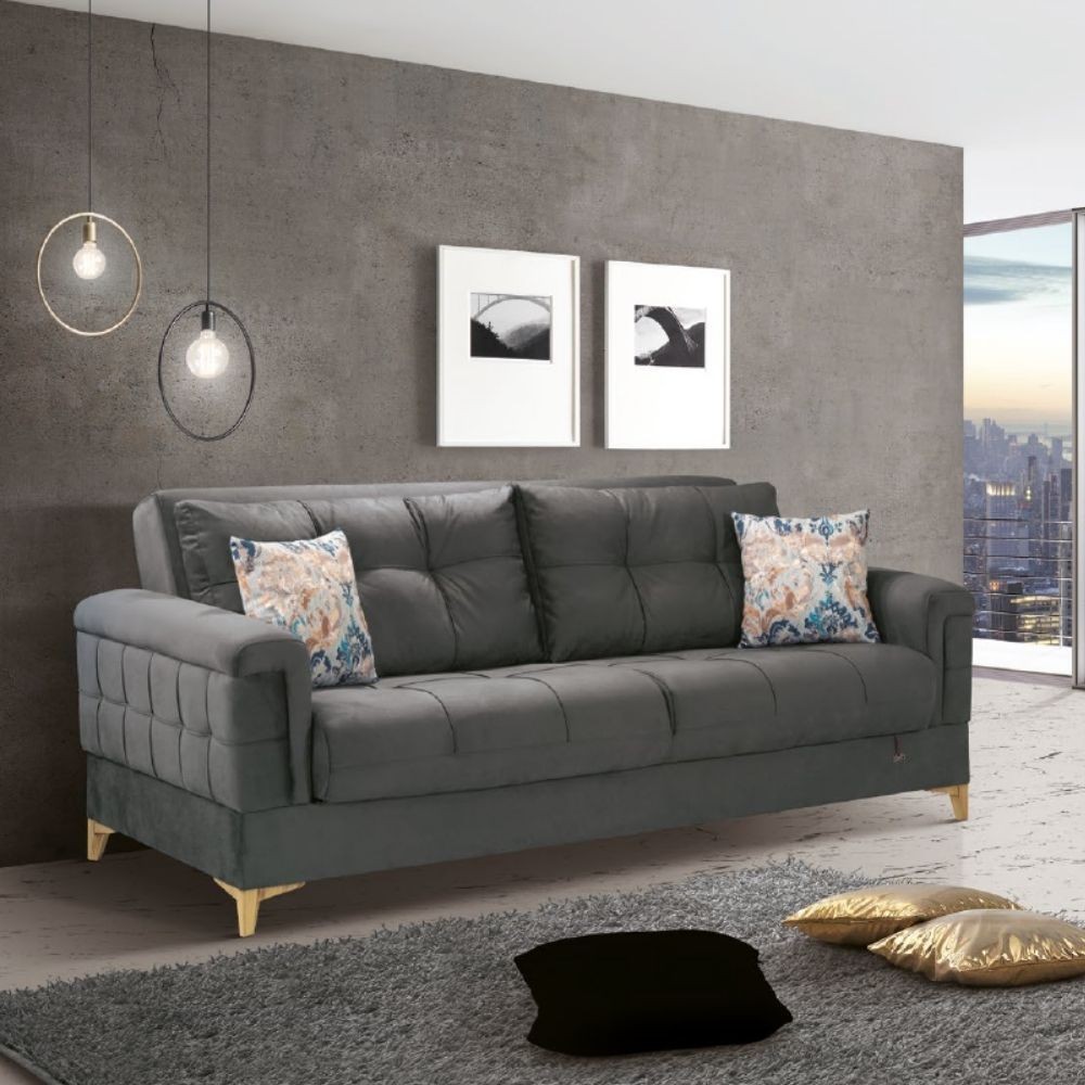 Divano letto contenitore grigio scuro Kemer