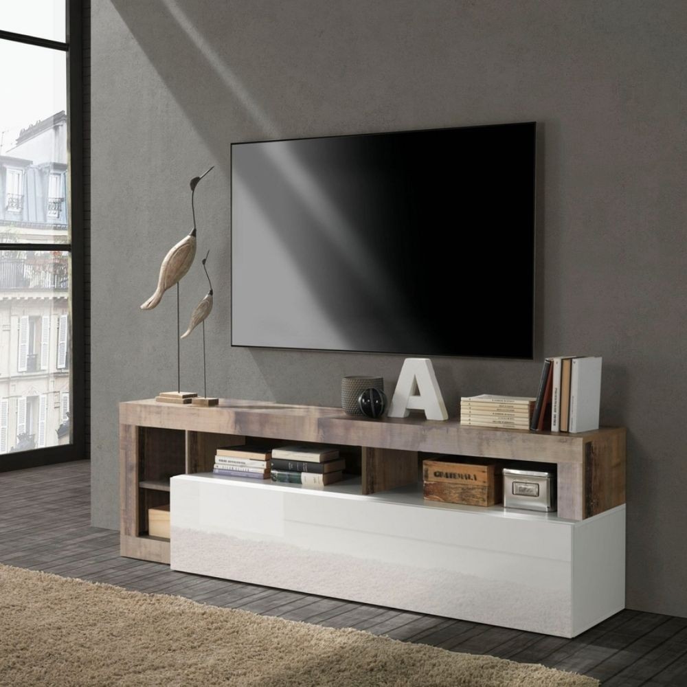 Mobile porta Tv Mogol 184x42x58H colore bianco lucido pero