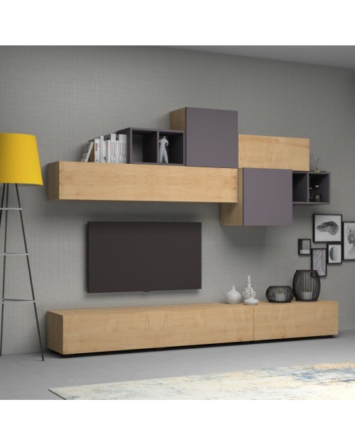 Parete attrezzata 260 cm Tromen colore rovere grigio