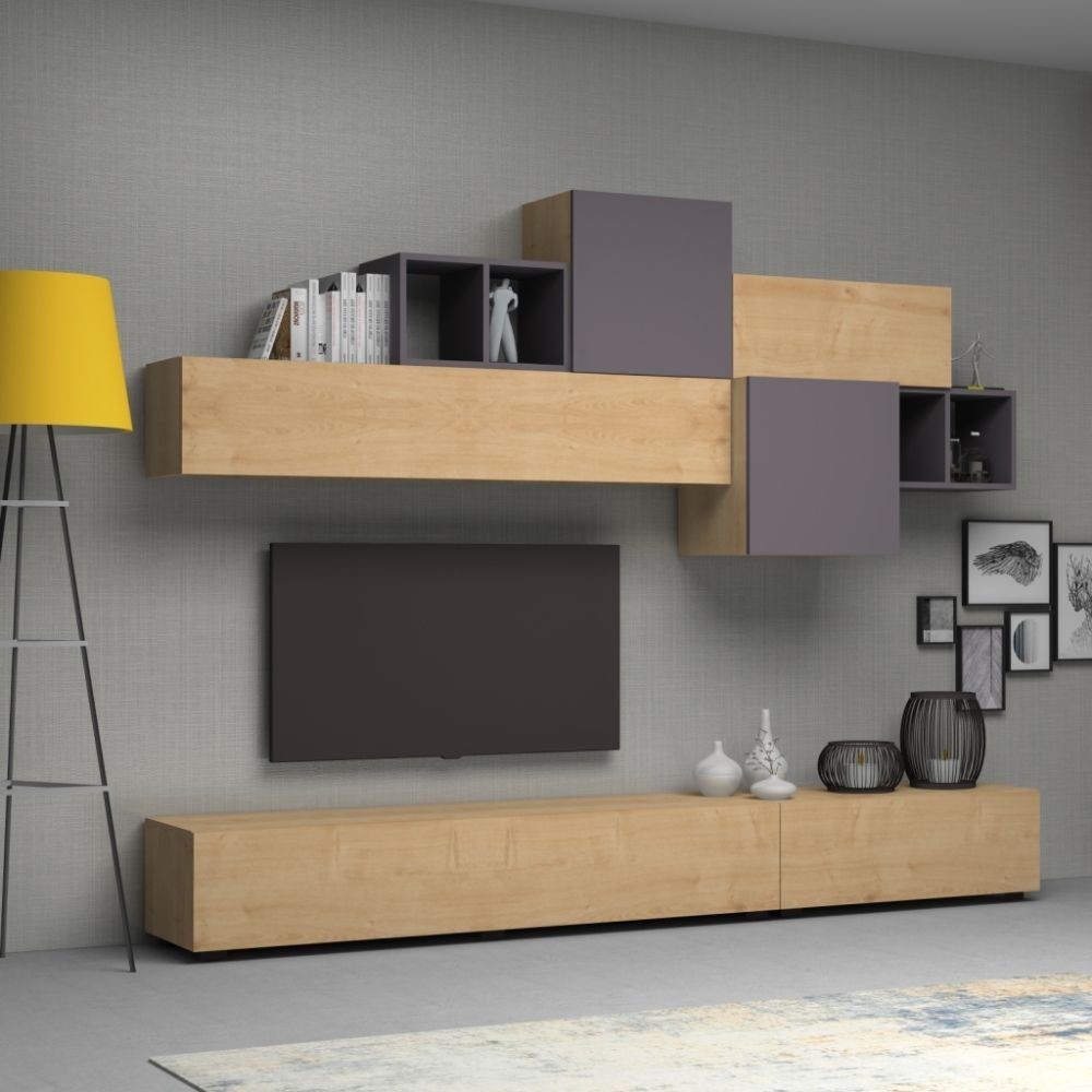 Parete attrezzata 260 cm Tromen colore rovere grigio