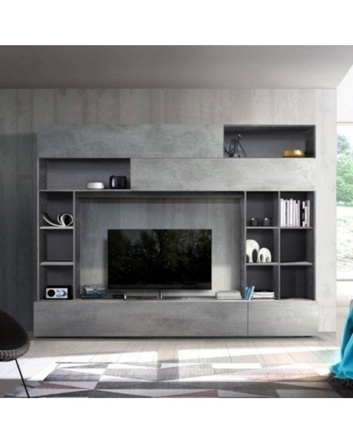 Parete attrezzata Boran colore grigio ossido e beton