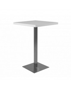 Tavolo Alto Quadrato 70x70x105 h cm Piano Bianco e Base Cromo