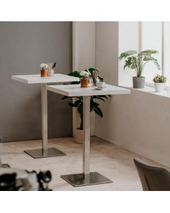 Tavolo Alto Quadrato 70x70x105 h cm Piano Bianco e Base Cromo