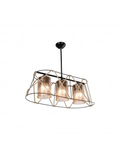 Lampada a Sospensione 3 luci metallo nero e corda Gezegen ASZ0986