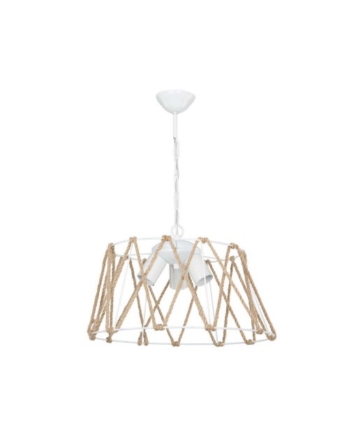 Lampada a sospensione 3 luci metallo e corda Evren ASZ1030 colore bianco