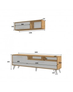 Mobile porta Tv 180x35x47h Slim D2306TV180M109 colore rovere bianco
