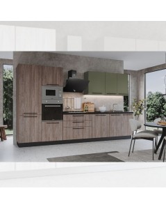 Cucina 360 cm con Elettrodomestici Iris Lusso Noce Stelvio Verde Pesto