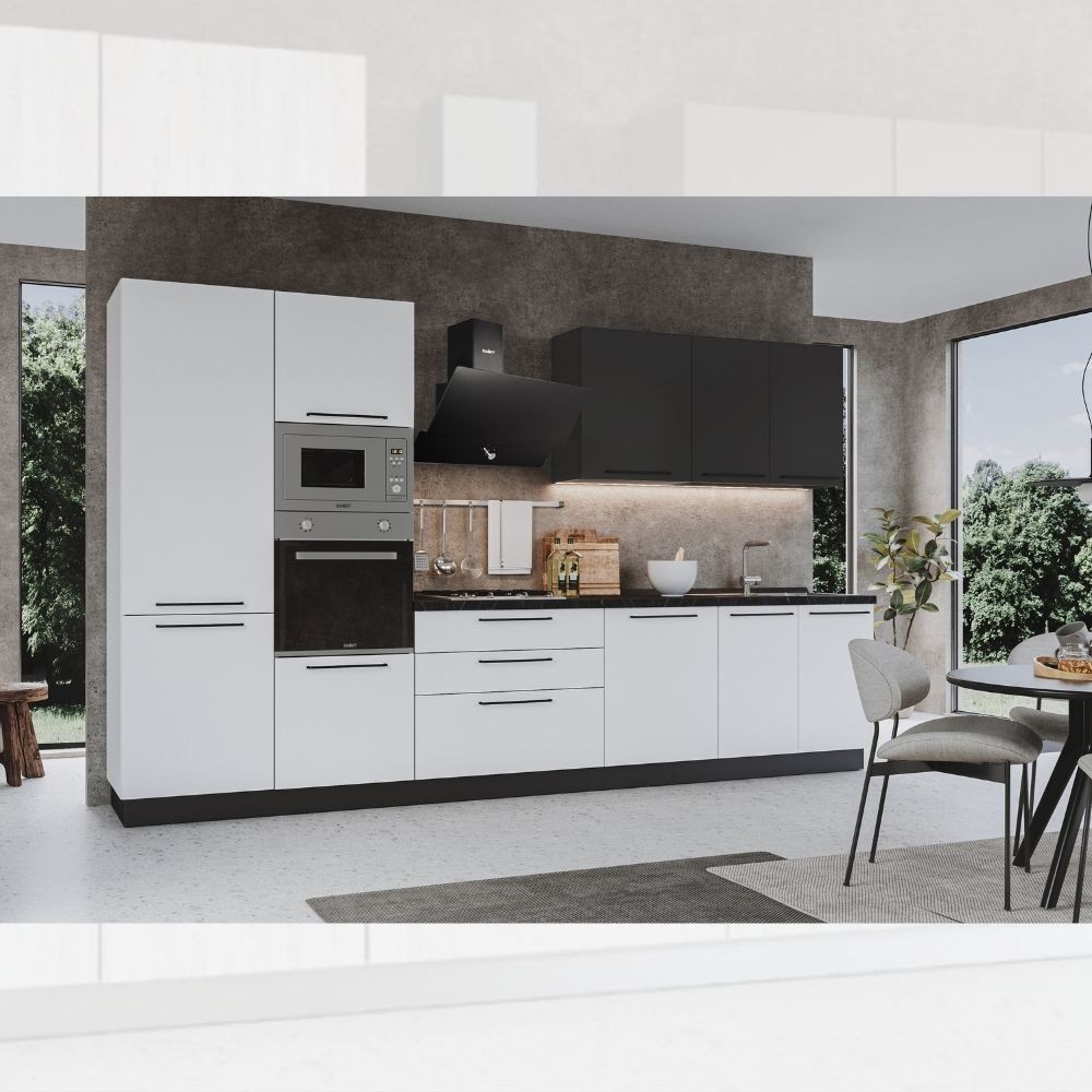 Cucina 360 cm con elettrodomestici Iris Lusso colore bianco opaco grigio antracite