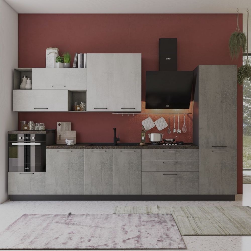 Cucina 360 cm antracite cemento fumo Pola Mira destra