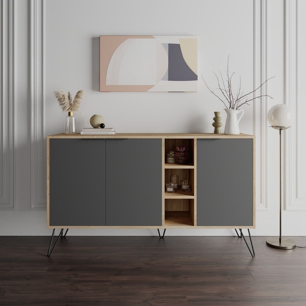Madia 3 ante Clara 142x35,5x83h colore rovere oak antracite