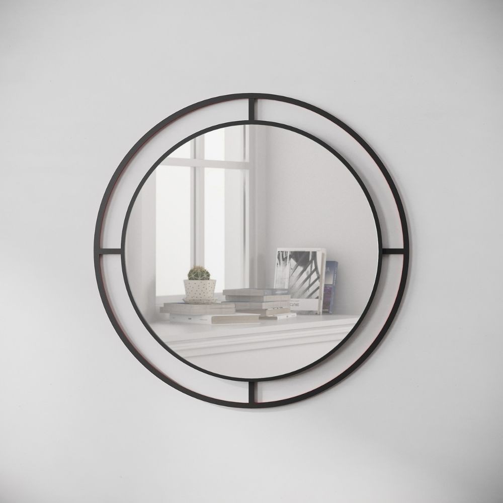 Specchio con doppia cornice in metallo nero Bubble. Raffinato specchio  caratterizzato da una doppia cornice in metallo. Puoi pos