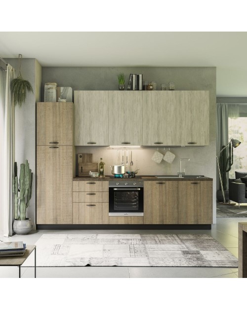 Cucina 300 cm Rovigno Mira sinistra colore rovere grigio e bianco