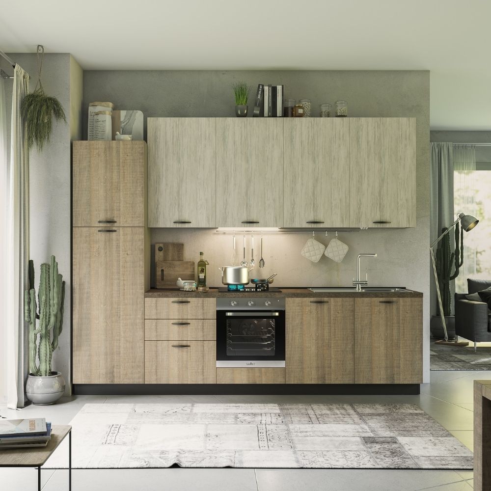 Cucina 300 cm Rovigno Mira sinistra colore rovere grigio e bianco