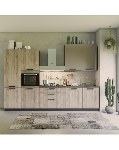 Cucina 330 cm rovere rustico e tortora lucido Durazzo Glam sinistra
