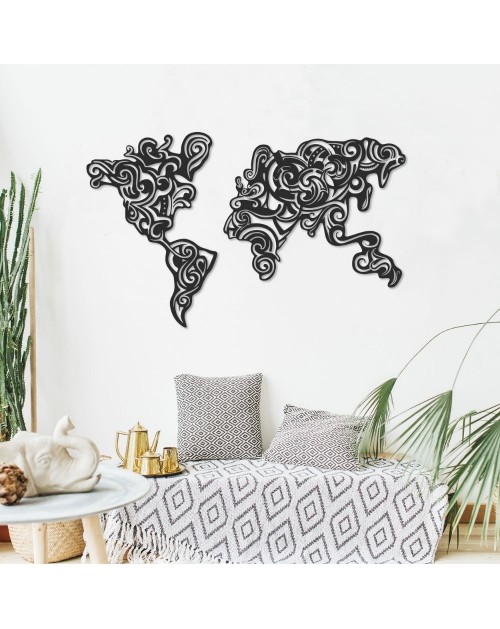 Cornice decorativa metallo nero mappa continenti Tribal