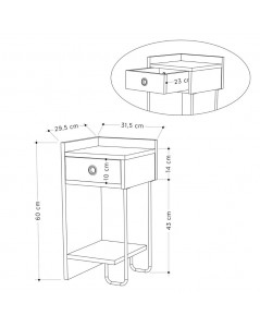 Comodino Sirius Bianco con Cassetto e Gamba in Metallo Nero Sinistro