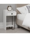 Comodino Sirius bianco con cassetto e gamba in metallo nero sinistro
