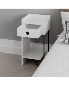 Comodino Sirius Bianco con Cassetto e Gamba in Metallo Nero Sinistro