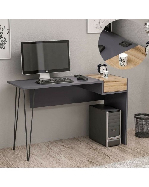 Scrivania porte usb Candy 121x45 colore antracite noce