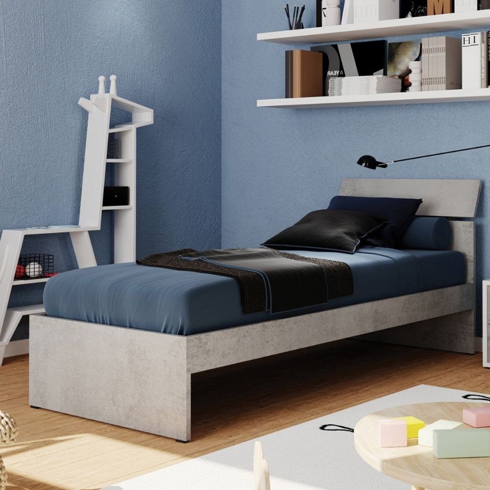 Letto singolo in legno colore cemento