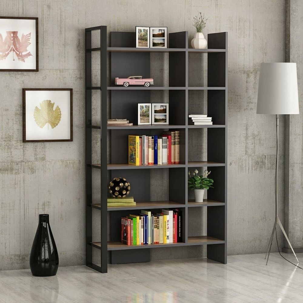 Libreria antracite ripiani noce Leno 94x160