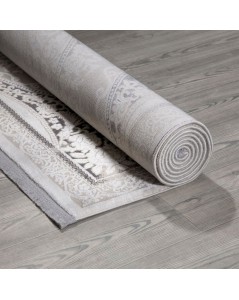 Tappeto Fondo Grigio e Decoro Orientale Bianco 160x230 Asya CR60