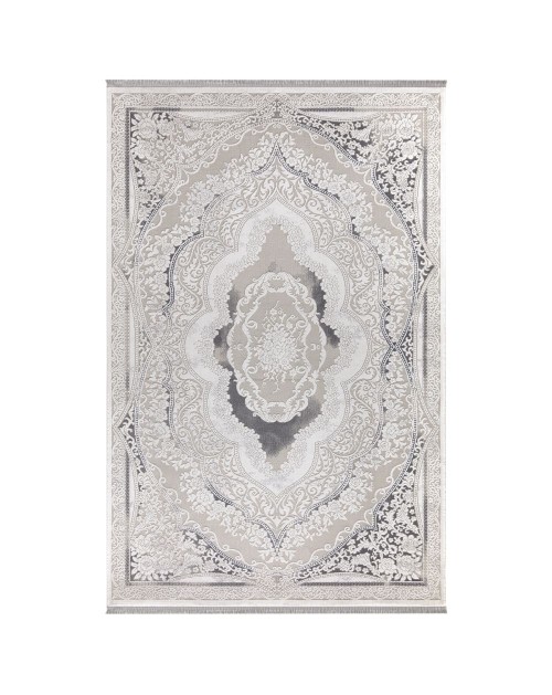 Tappeto fondo grigio e decoro orientale bianco 160x230 Asya CR60