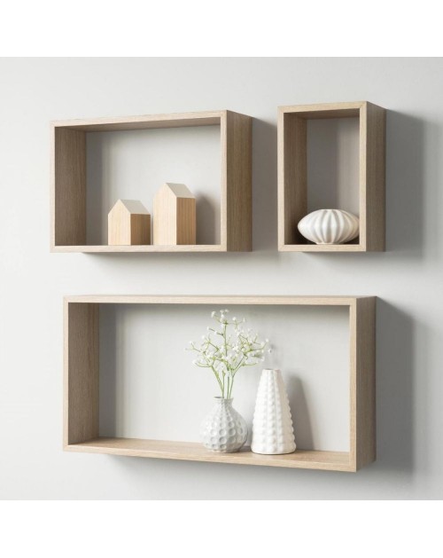 Set 3 mensole da parete forma rettangolare Shelvy Rec colore rovere sonoma