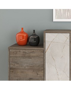 Madia con Ante e Cassetti Effetto Marmo Bianco Hermes 160 Dark Coffee