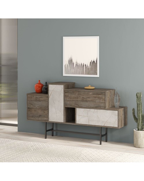 Madia con ante e cassetti effetto marmo bianco Hermes 160 colore dark coffee