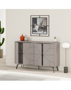 Madia 4 ante con disegno geometrico Dune 123x35x77,4 colore tortora
