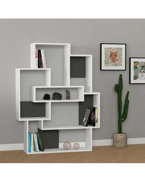 Libreria design Barce 101x22x132h colore bianco antracite