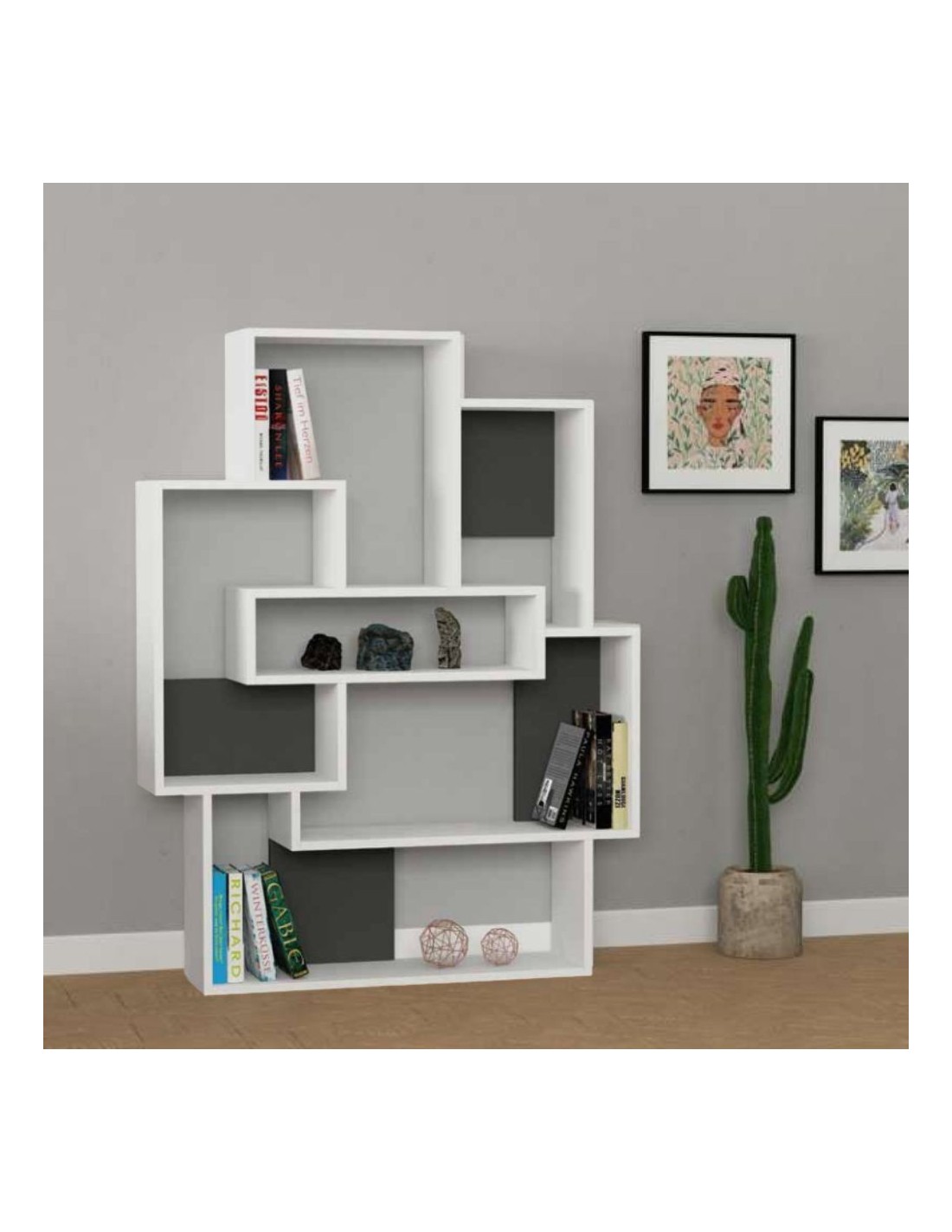 Libreria bianco antracite 101x22x132h design Barce