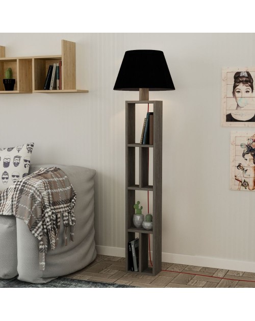 Lampada da terra in legno con libreria Giorno 45x163,5 colore dark coffee