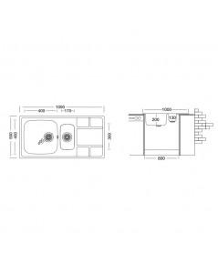 Samet Lavello Cucina 2 Vasche e Gocciolatoio Sinistro 100x50 cm