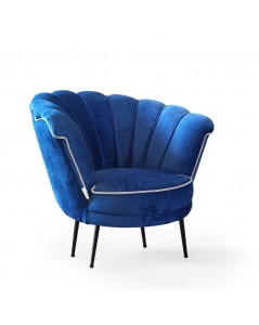 Poltrona a Conchiglia Orel in Velluto Colore Blu Navy Bordo Grigio