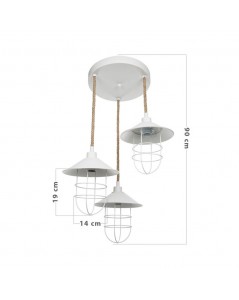 Lampada a Sospensione 3 luci metallo bianco e corda Bulut ASZ0632