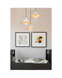 Lampada a Sospensione 3 luci metallo bianco e corda Bulut ASZ0632
