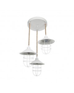 Lampada a Sospensione 3 luci metallo bianco e corda Bulut ASZ0632