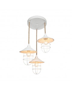 Lampada a sospensione 3 luci metallo bianco e corda Bulut ASZ0632
