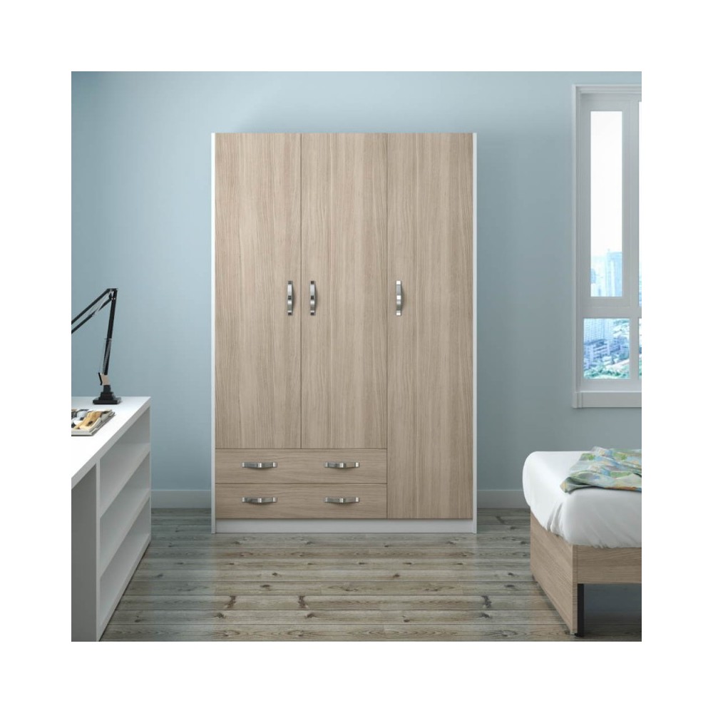 Armadio tre ante e due cassetti 135x52x210h colore olmo ARM3135