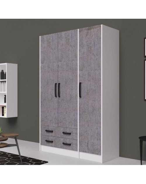 Armadio tre ante e due cassetti 135x52x210h colore cemento ARM3135