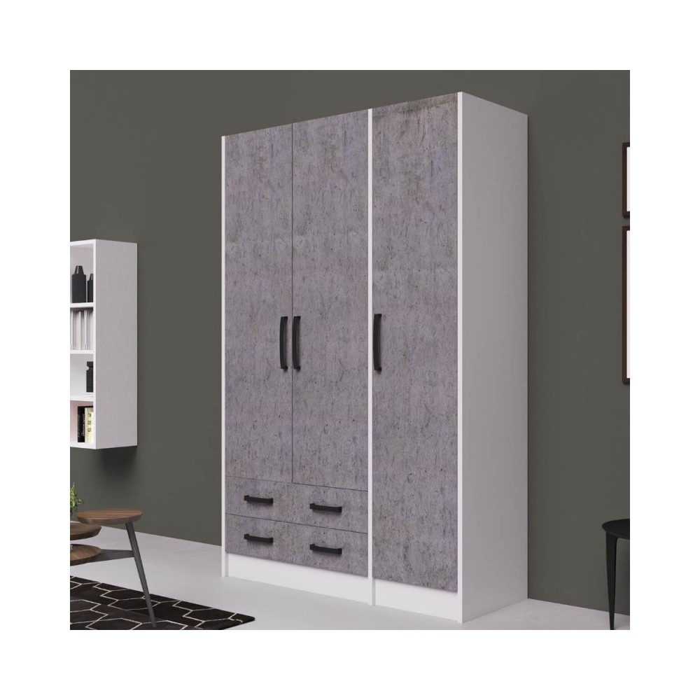 Armadio tre ante e due cassetti 135x52x210h colore cemento ARM3135