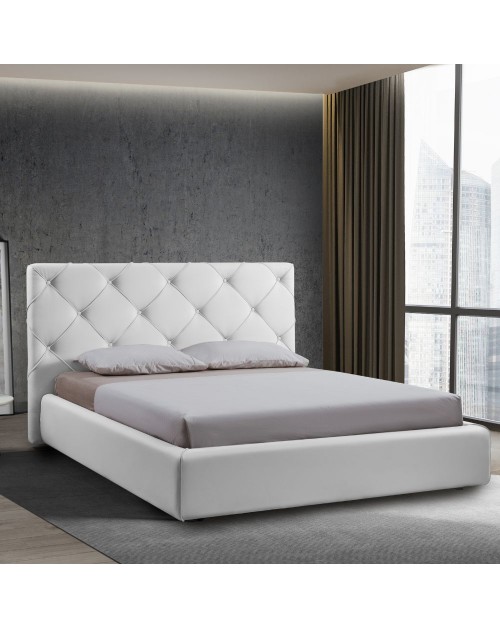 Letto contenitore testiera capitonnè ecopelle Kassandra colore bianco