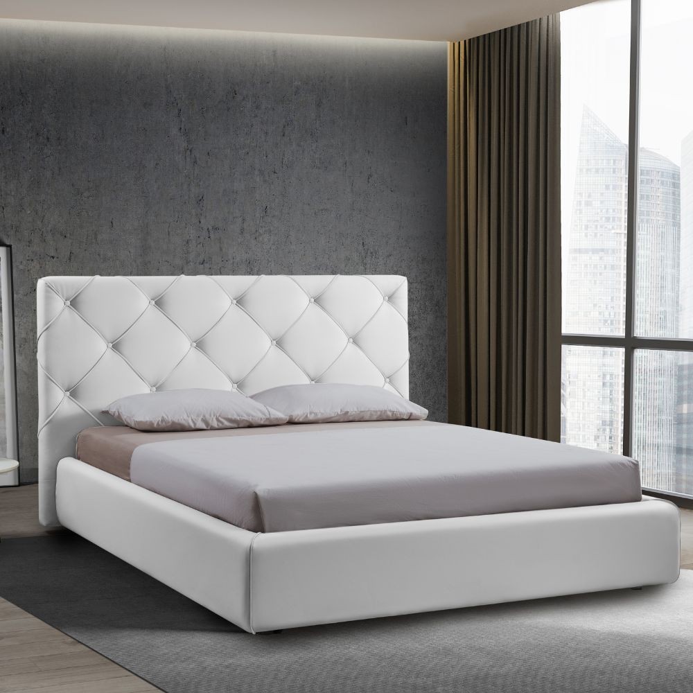 Letto contenitore testiera capitonnè ecopelle Kassandra colore bianco