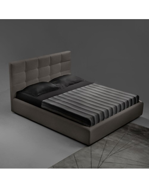 Letto matrimoniale con contenitore Napoli tessuto colore tortora