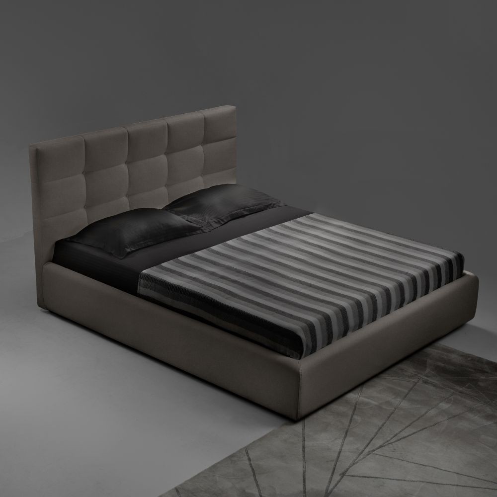 Letto matrimoniale con contenitore Napoli tessuto colore tortora