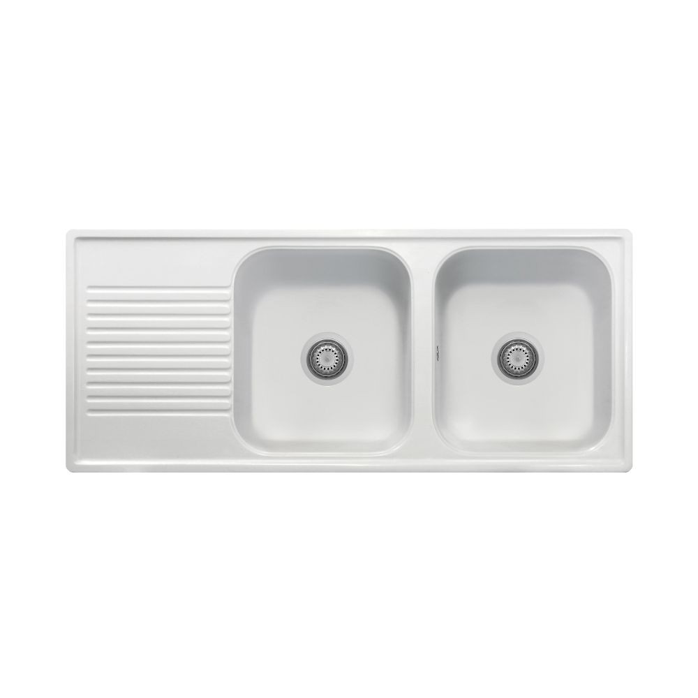 Lavello 2 vasche Granitovero1162vsbip gocciolatoio bianco Samet