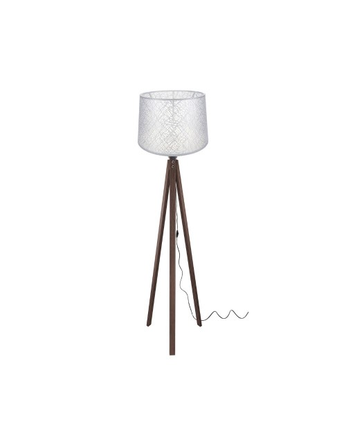 Lampada da terra treppiede noce con paralume bianco ricamo DECONOCE1181