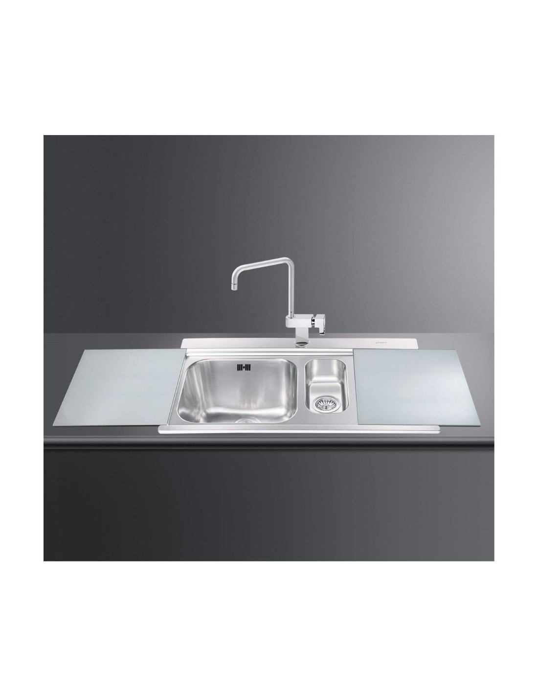 Lavello cucina 90x50 2 vasche e gocciolatoio destro taglieri in vetro SMEG LI915SGD